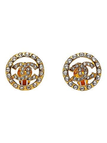 Chanel Chanel Coco Mark Round Earrings, Gold Plated, Rhinestone, Women's CHANEL (view 2)