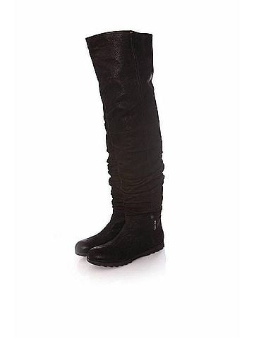 Prada Prada, black long leather wrinkle boots. (view 1)