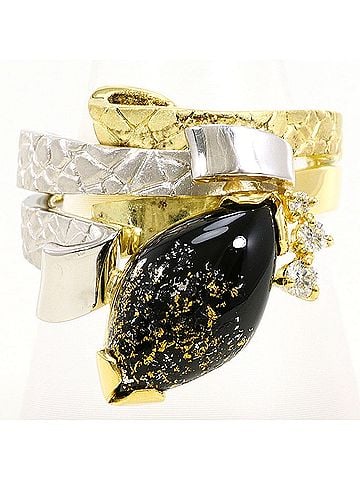 Unbranded PT900 Platinum 18K Yellow Gold Ring - Onyx and Diamond 0.09ct Total Weight 13.5g Jewelry (view 1)