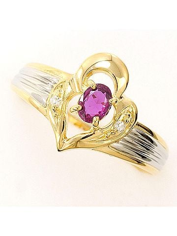 Unbranded PT900 Platinum 18K Yellow Gold Ring with Ruby and Diamond (0.02ct), Total Weight 1.9g, Jewelry (view 1)