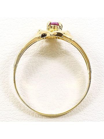 Unbranded PT900 Platinum 18K Yellow Gold Ring with Ruby and Diamond (0.02ct), Total Weight 1.9g, Jewelry (view 2)