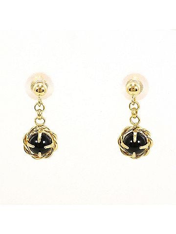Unbranded 18K (18-karat) Yellow Gold (YG) Earrings with Onyx, Total Weight 0.6g, Jewelry (view 1)