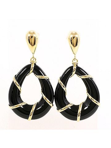 Unbranded 18K (18-karat) Yellow Gold (YG) Earrings with Onyx, Total Weight 5.4g, Jewelry (view 1)
