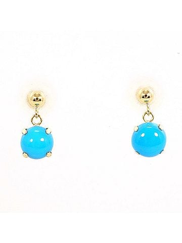 Unbranded 18K (18-karat) Yellow Gold (YG) Earrings with Turquoise, Total Weight 0.8g, Jewelry (view 1)