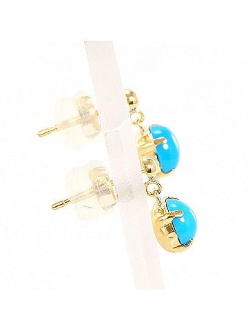 Unbranded 18K (18-karat) Yellow Gold (YG) Earrings with Turquoise, Total Weight 0.8g, Jewelry (view 2)