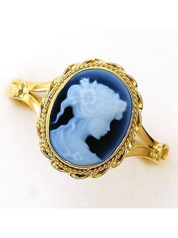 Unbranded 18K (18-karat) Yellow Gold Ring with Stone Cameo, Total Weight 1.9g, Jewelry (view 1)