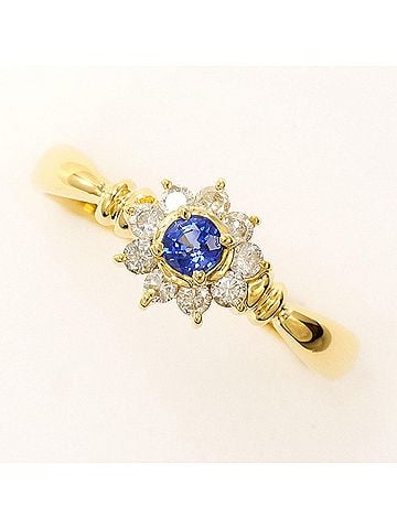 Unbranded 18K (18-karat) Yellow Gold Ring with Sapphire and Diamond (0.19ct), Total Weight 2.1g, Jewelry (view 1)