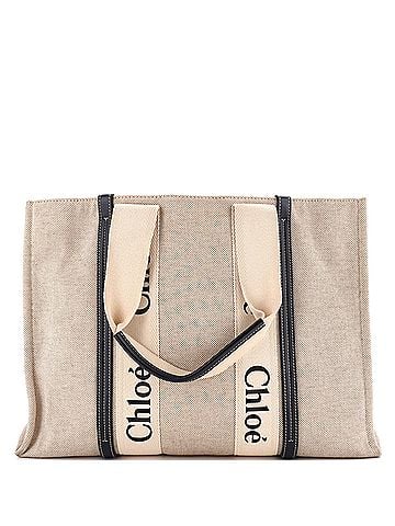 Chloé Woody Tote Canvas with Leather Large (view 1)