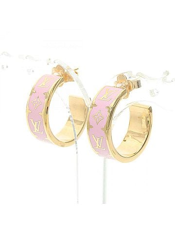 Louis Vuitton Louis Vuitton Nanogram Enamel Hoop Earrings, Gold Plated (GP), Women's, Pink/Gold Tone, M01831 (view 1)