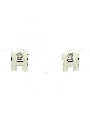 Hermès Hermes Mini Pop H earrings, stainless steel, women's jewelry, silver/ivory. (view 1)