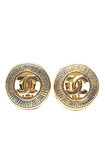 Chanel CC Gold Plated Round Clip on Earrings (view 1)