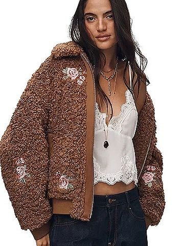 Anthropologie Floral Embroidered Bomber Jacket Jacket (view 1)