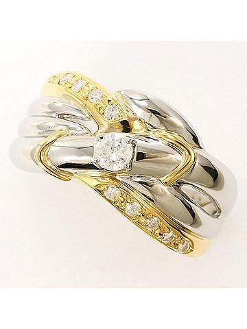 Unbranded PT900 Platinum 18K Yellow Gold Ring with 0.22 ct Diamond, Certificate of Authenticity, Total Weight 6.5g, Jewelry (view 1)