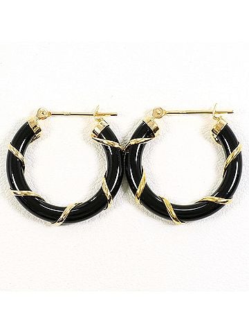 Unbranded 18K (18-karat) Yellow Gold (YG) Earrings with Onyx, Total Weight 2.5g, Jewelry (view 1)