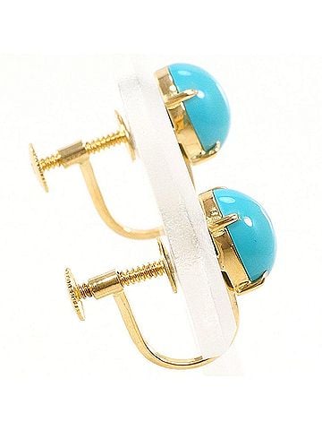Unbranded 18K (18-karat) Yellow Gold (YG) Earrings with Turquoise, Total Weight 1.6g, Jewelry (view 2)