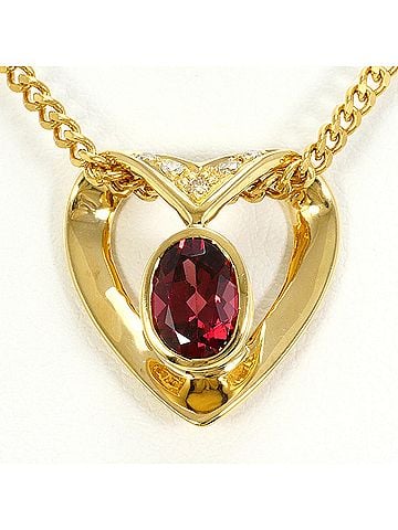 Unbranded 18K (18-karat) Yellow Gold Necklace with Garnet and Diamond (carat weight not stamped), Total Weight 7.9g, 43cm, Jewelry (view 1)