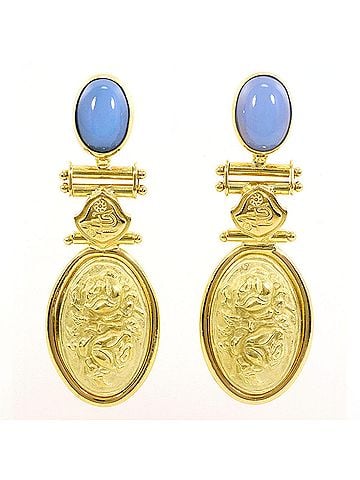 Unbranded 18K (18-karat) Yellow Gold Earrings with Chalcedony Stone, Total Weight 5.8g, Jewelry (view 1)