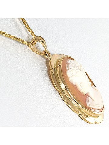 Unbranded 18K Yellow Gold Necklace Brooch with Shell Cameo, Approx. 45cm, Total Weight 5.9g, Jewelry (view 2)