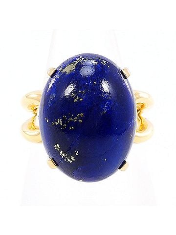 Unbranded 18K (18-karat) Yellow Gold Ring with Lapis Lazuli and Green Diamond (0.03ct), Total Weight 10.7g, Jewelry (view 1)