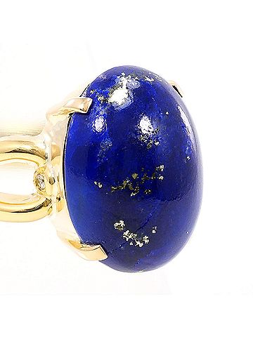 Unbranded 18K (18-karat) Yellow Gold Ring with Lapis Lazuli and Green Diamond (0.03ct), Total Weight 10.7g, Jewelry (view 2)