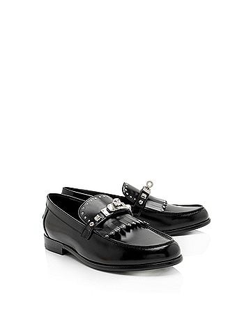 Hermès Hermes Calfskin Studded Fringe Destin Loafers - Size 7 / 37 (view 2)