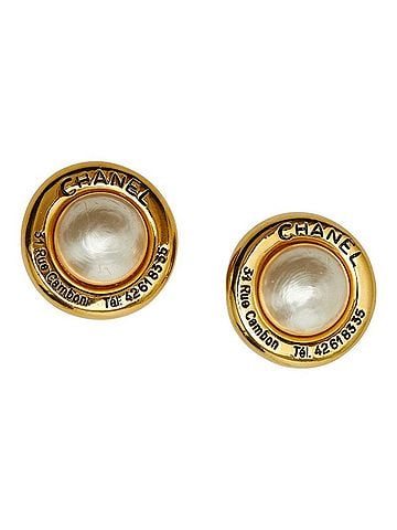 Chanel Chanel Logo 31 Rue Cambon Earrings Gold Plated Faux Pearl Women's CHANEL (view 1)