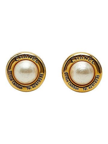 Chanel Chanel Logo 31 Rue Cambon Earrings Gold Plated Faux Pearl Women's CHANEL (view 2)