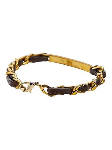 Chanel Chanel Logo Bracelet, Gold and Brown Plated Leather, Women's. (view 2)