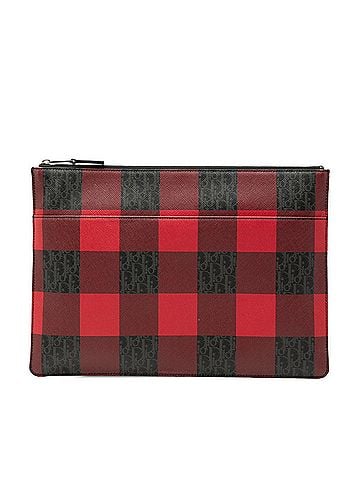 Dior Homme Dior Homme Trotter Check Clutch Bag, Red, Black, Gray Leather, Men's DIOR HOMME (view 1)
