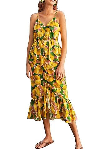 FARM Rio Fresh Lemons Peplum Midi Dress Casual Dress (view 1)