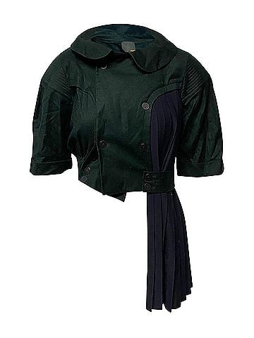 Fendi Fendi Double Breasted Cropped Parka with Pleated Detail in Green Virgin Wool (view 1)