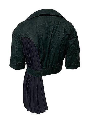 Fendi Fendi Double Breasted Cropped Parka with Pleated Detail in Green Virgin Wool (view 2)