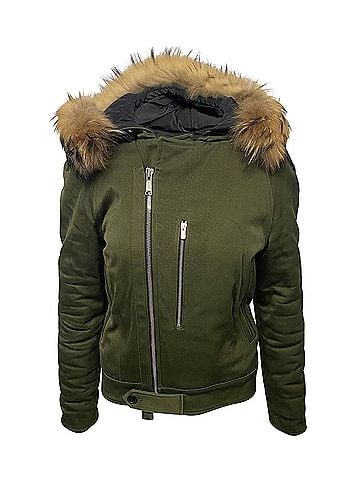 Sandro Sandro Paris Fur Trim Hooded Parka in Green Cotton (view 1)