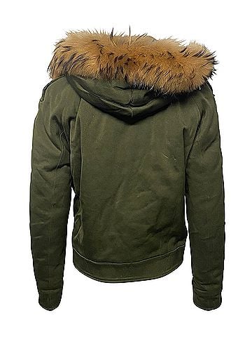 Sandro Sandro Paris Fur Trim Hooded Parka in Green Cotton (view 2)