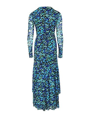Ganni Ganni Floral Print Mesh Wrap Dress in Blue Polyamide (view 2)