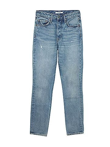 GRLFRND GRLFRND High-Rise Straight Leg Jeans in Blue Cotton (view 1)