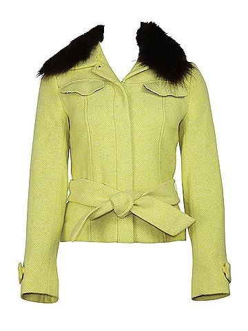 Dolce & Gabbana Dolce & Gabbana Tweed Belted Jacket with Detachable Fur in Yellow Wool (view 1)