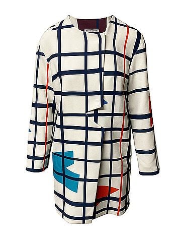 Rejina Pyo Rejina Pyo Lightweight Geometric Print Coat in White Viscose (view 1)
