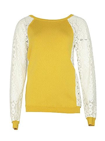 Moschino Moschino Cheap and Chic Knit Sweater with Lace Sleeves in Yellow Rayon (view 1)