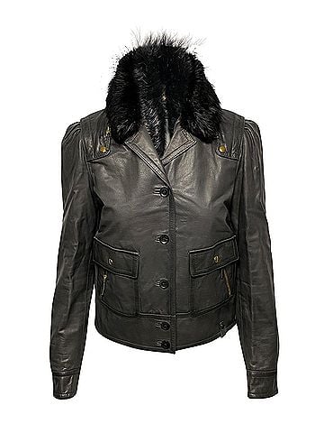 Gucci Gucci Jacket with Fur Collar Detail in Black Leather (view 1)