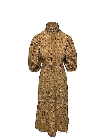 Ganni Ganni Broderie Anglaise Dress in Brown Cotton (view 1)