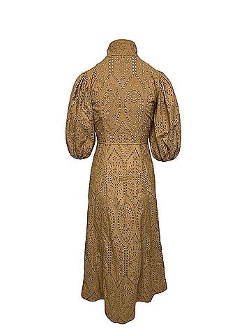 Ganni Ganni Broderie Anglaise Dress in Brown Cotton (view 2)