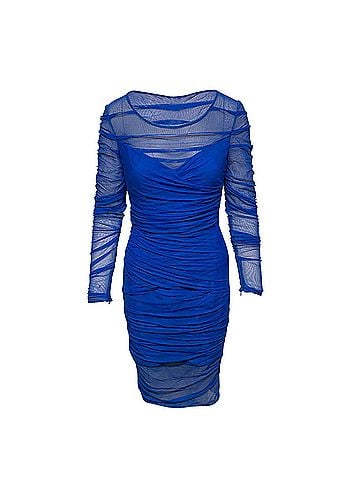 Versace Versace Ruched Mesh Dress in Blue Polyamide  (view 1)