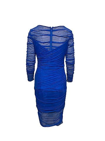 Versace Versace Ruched Mesh Dress in Blue Polyamide  (view 2)