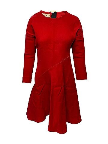 MARNI Marni Flared Hem Long Sleeved Dress in Red Silk (view 1)