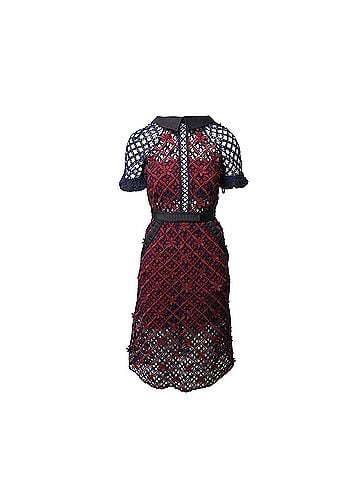 Self-Portrait Self-Portrait Floral Grid Midi Dress in Multicolor Polyester (view 1)