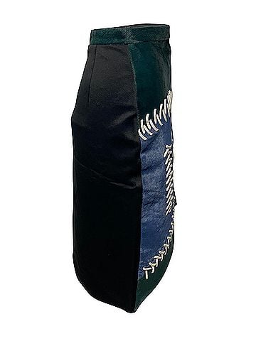 Peter Pilotto Peter Pilotto Color Block Fur Skirt with Lace Detail in Multicolor Leather (view 2)