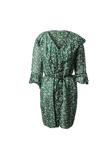 Carolina Herrera Carolina Herrera Floral  Dress With Ruffles in Green Silk (view 1)