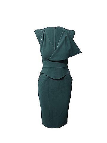 Antonio Berardi Antonio Berardi Peplum Midi Dress in Green Virgin Wool (view 1)