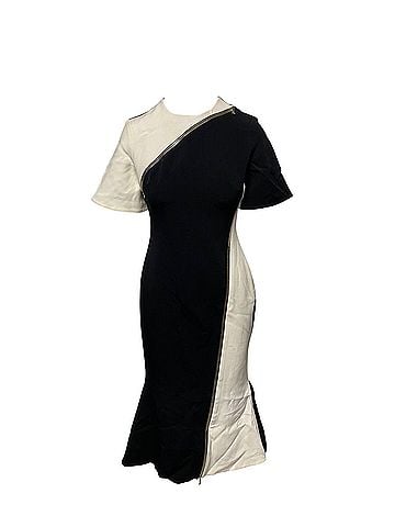 David Koma David Koma Contrast Sleeve Zip Detail Midi Dress in Black Acetate (view 1)
